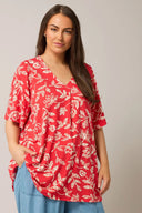 Büyük Beden V Yaka Kısa Kollu Önü Pileli Desenli Likralı Bluz 616172