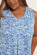 Büyük Beden V Yaka Önü Pileli Kolsuz Çiçek Desenli T-shirt 322684