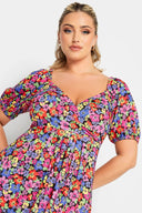 Büyük Beden Desenli Prenses Yaka Yarım Kol Elbise 215920