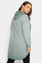 Büyük Beden Uzun Kollu Arkası Uzun Baskılı Yıkamalı Kapüşonlu Sweatshirt 302683