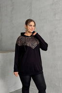 Büyük Beden Uzun Kollu Kapüşonlu Kapitone Detaylı Sweatshirt 300319