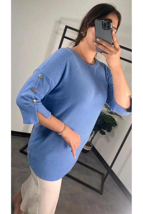 Büyük Beden Bisiklet Yaka Yarım Kollu Düğme Detaylı Bluz 301597