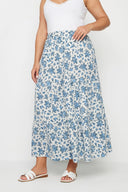 Büyük Beden Beli Lastikli Desenli Kat Kat Uzun Etek 160318