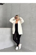 Büyük Beden Önü Kapamasız Cepli Kapüşonlu İnce Peluş Ceket 301256