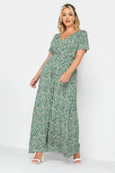 Büyük Beden Desenli V Yaka Uzun Esnek Kumaş Elbise 302372