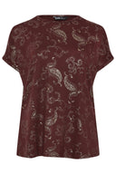 Büyük Beden Kısa Kollu Bisiklet Yaka Metalik Desenli Bluz 303666