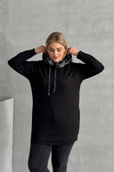 Büyük Beden Uzun Kollu Kapüşonu Desenli Cepli Sweatshirt 106-92