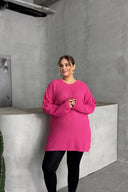 Büyük Beden Uzun Kollu Bisiklet Yaka İnce Triko Kazak 302140