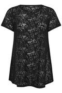 Büyük Beden V Yaka Sıfır Kol Astarsız Dantel T-shirt 304094