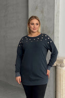 Büyük Beden Uzun Kollu Kuşgözü ve Sırt Dekolte Detaylı Sweatshirt 303870