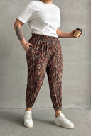 Büyük Beden Beli ve Paçası Lastikli Desenli Cepli Pantolon 74-77