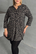 Büyük Beden Gömlek Yaka Yarım Kollu Desenli Esnek Bluz 322268