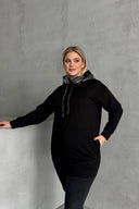 Büyük Beden Uzun Kollu Kapüşonu Desenli Cepli Sweatshirt 106-92