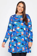 Büyük Beden Yılbaşı Temalı Bisiklet Yaka Uzun Kollu Uzun Kesim Bluz 321244