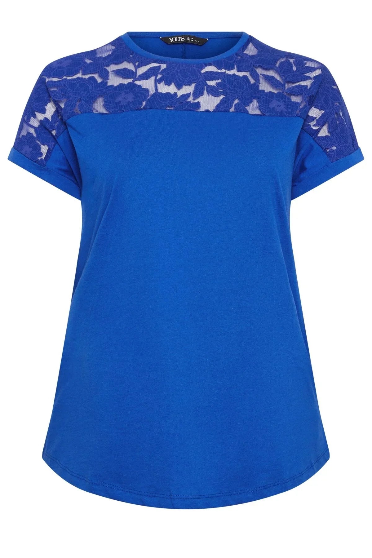 Büyük Beden Bisiklet Yaka Tül Detaylı Kısa Kollu T-shirt 321126