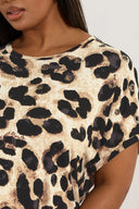 Büyük Beden Bisiklet Yaka Kısa Kollu Kuşgözü Detaylı Leopar Desenli Bluz 304127