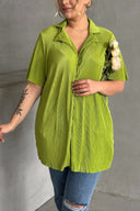 Büyük Beden Kısa Kollu Önü Düğmeli Fitilli İnce Gömlek 300738