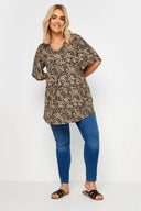 Büyük Beden V Yaka Desenli Asimetrik Kesim Likralı Bluz 303251