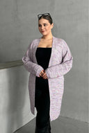 Büyük Beden Uzun Kollu Önü Kapamasız İnce Örme Hırka 302300