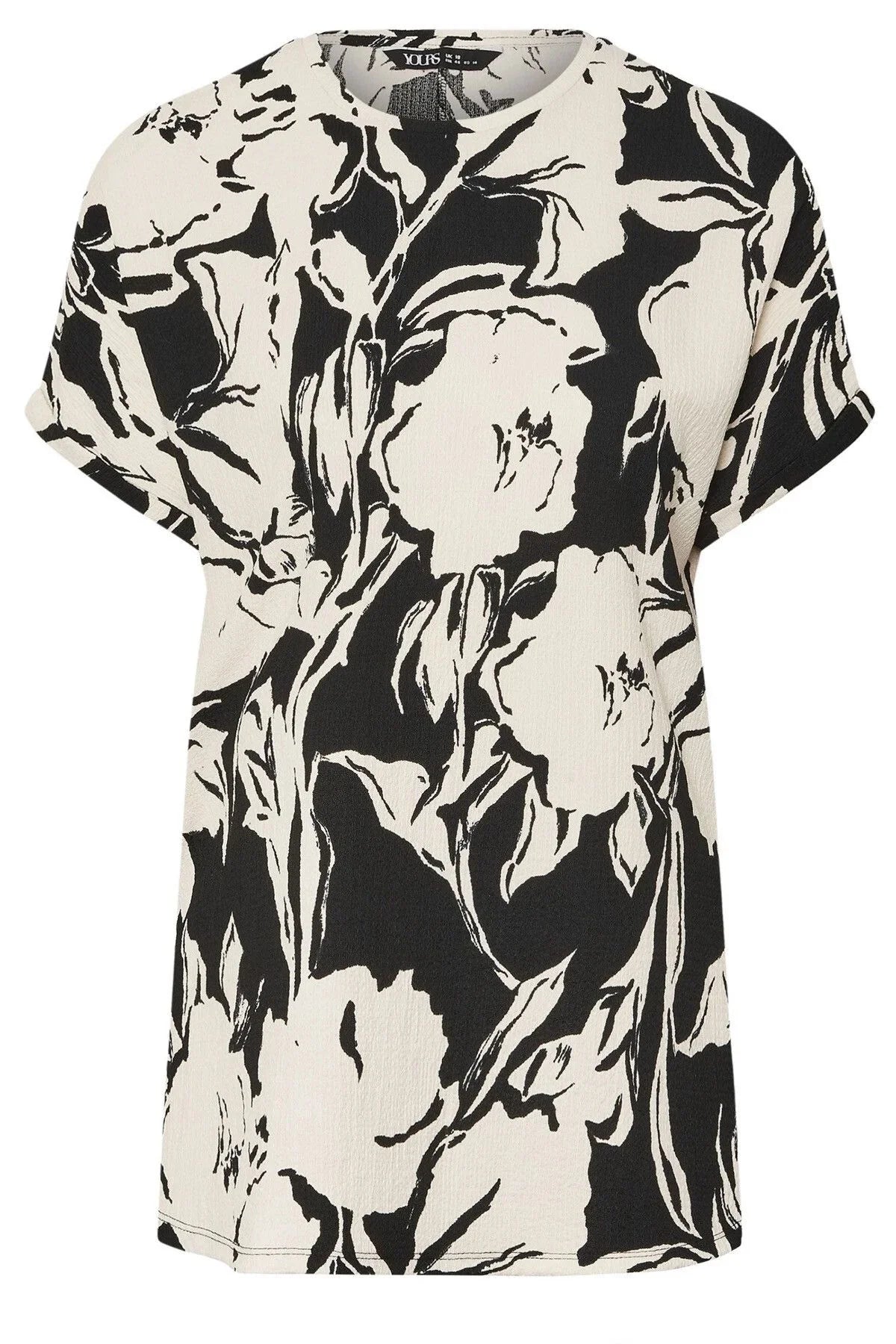 Büyük Beden Bisiklet Yaka Bürümcük Kumaş Baskılı T-shirt 304115