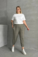 Büyük Beden Beli ve Paçası Lastikli Desenli Cepli Pantolon 303301