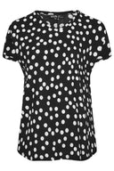 Büyük Beden V Yaka Kısa Kollu Puantiye Desenli Bluz 303496