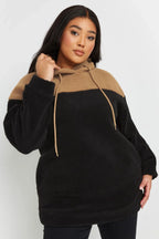Büyük Beden Uzun Kollu Kapüşonlu ve Cepli Peluş Sweatshirt 303796