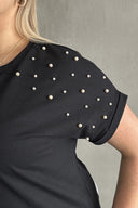 Büyük Beden Kısa Kollu Bisiklet Yaka Yanları Yırtmaçlı Boncuklu Basic T-shirt RFT-03