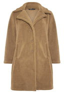 Büyük Beden Düğmeli Cepli Midi Boy Suni Kürk Mont 302712