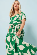 Büyük Beden V Yaka Çiçek Desenli Bürümcük Kumaş Elbise 304074