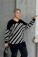 Büyük Beden V Yaka Uzun Kollu Bileği Lastikli Yırtmaçlı Bluz 303085