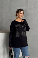 Büyük Beden Uzun Kollu Bisiklet Yaka Taş İşlemeli İnce Bluz 173716