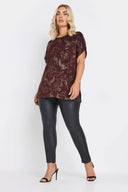 Büyük Beden Kısa Kollu Bisiklet Yaka Metalik Desenli Bluz 303666