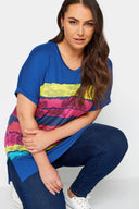 Büyük Beden V Yaka Kısa Kollu Çizgili T-shirt 302951