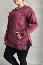 Büyük Beden Uzun Kollu Bisiklet Yaka Önü Cepli Desenli Sweatshirt 106-78