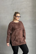 Büyük Beden Uzun Kollu Bisiklet Yaka Önü Cepli Desenli Sweatshirt 106-79