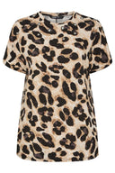 Büyük Beden Bisiklet Yaka Kısa Kollu Kuşgözü Detaylı Leopar Desenli Bluz 304127