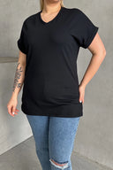 Büyük Beden Kısa Kollu V Yaka Yanları Yırtmaçlı Basic T-shirt RFT-02