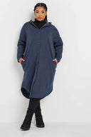 Büyük Beden Kapüşonlu Cepli Önü Düğme Kapamalı Uzun Ceket 303763