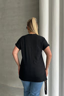 Büyük Beden Kısa Kollu Bisiklet Yaka Yanları Yırtmaçlı Boncuklu Basic T-shirt RFT-03