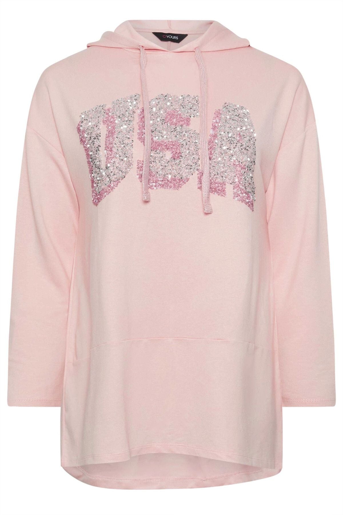 Büyük Beden Kapüşonlu Payet Detaylı Cepsiz Uzun Kollu Sweatshirt 303002