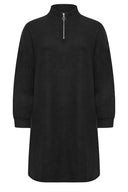 Büyük Beden Yakası Fermuarlı Uzun Kollu Midi Boy Elbise 321600