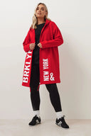 Büyük Beden Kapüşonlu Uzun Kollu Yazı Baskılı Cepsiz Hırka 303982