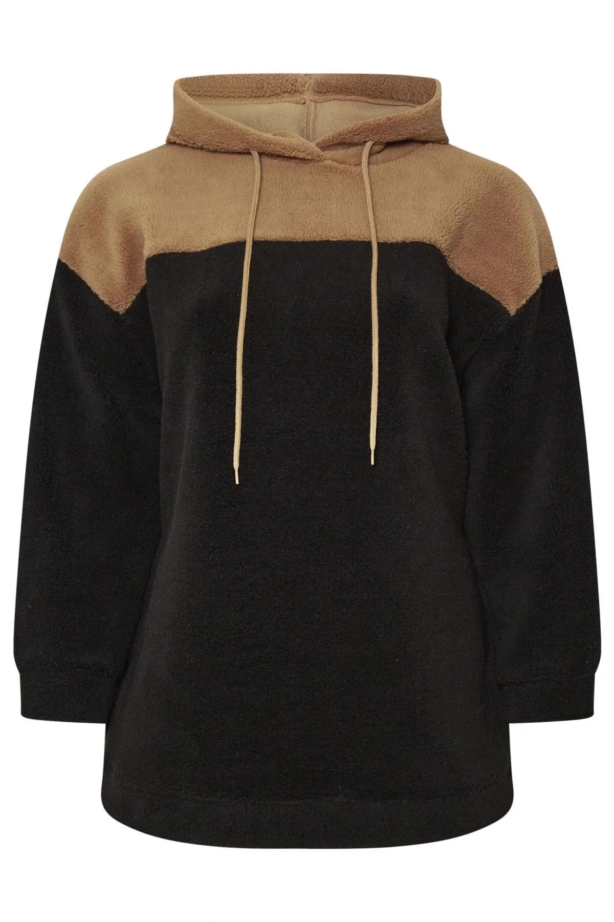Büyük Beden Uzun Kollu Kapüşonlu ve Cepli Peluş Sweatshirt 303796