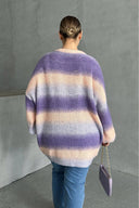 Büyük Beden Uzun Kollu Bisiklet Yaka Renk Bloklu Triko Kazak DG-06