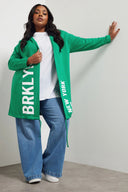 Büyük Beden Kapüşonlu Uzun Kollu Yazı Baskılı Cepsiz Hırka 303984