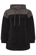 Büyük Beden Uzun Kollu Kapüşonlu ve Cepli Peluş Sweatshirt 303790