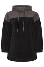Büyük Beden Uzun Kollu Kapüşonlu ve Cepli Peluş Sweatshirt 303790