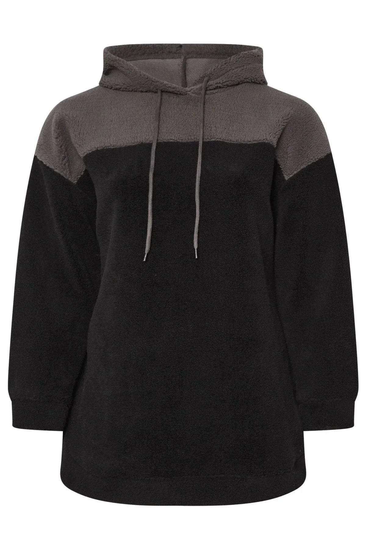 Büyük Beden Uzun Kollu Kapüşonlu ve Cepli Peluş Sweatshirt 303790