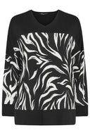 Büyük Beden Desenli Esnek Kumaş Uzun Kollu Uzun Kesim Bluz 303057